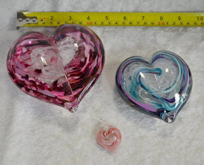 Oregon Coast Glassworks Memorial Glass hearts